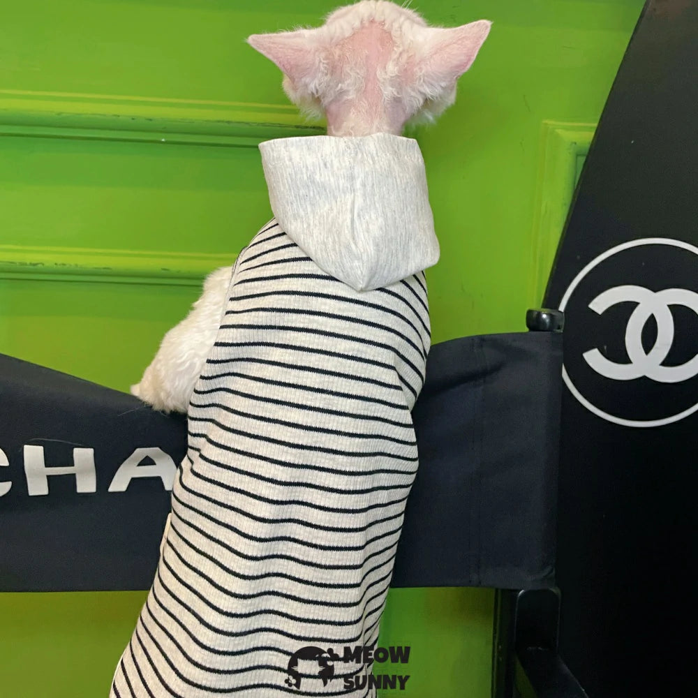 Sphynx Hairless Cat Summer Lightweight Cool Striped Hoodie