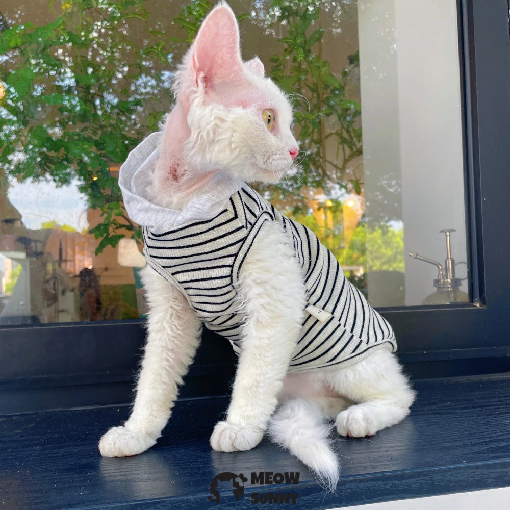 Sphynx Hairless Cat Summer Lightweight Cool Striped Hoodie