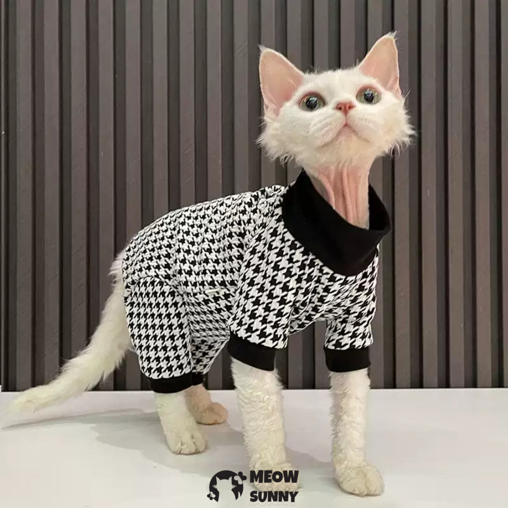 Sphynx Sleeveless Bodysuit Elastic Hairless Cat Houndstooth Clothes
