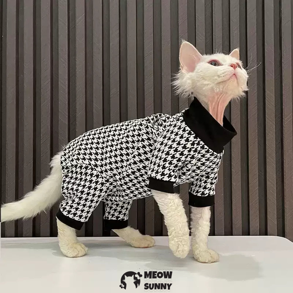 Sphynx Sleeveless Bodysuit Elastic Hairless Cat Houndstooth Clothes
