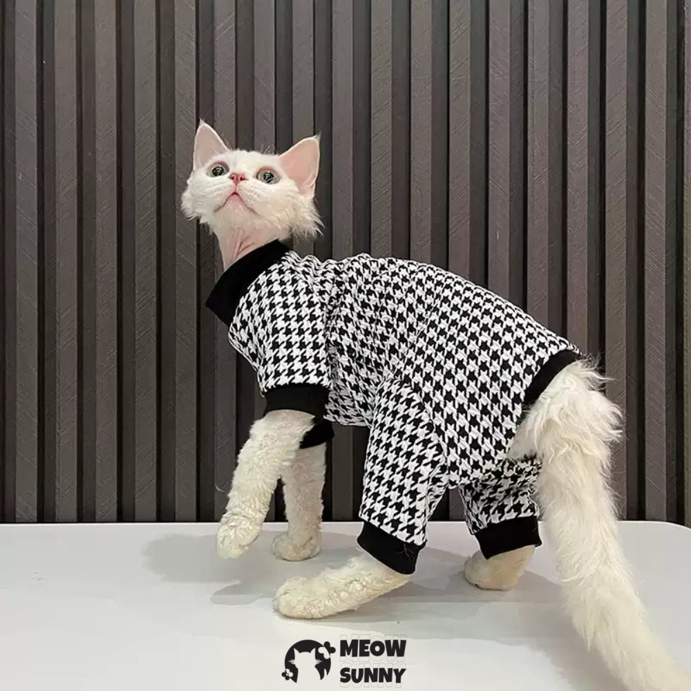 Sphynx Sleeveless Bodysuit Elastic Hairless Cat Houndstooth Clothes