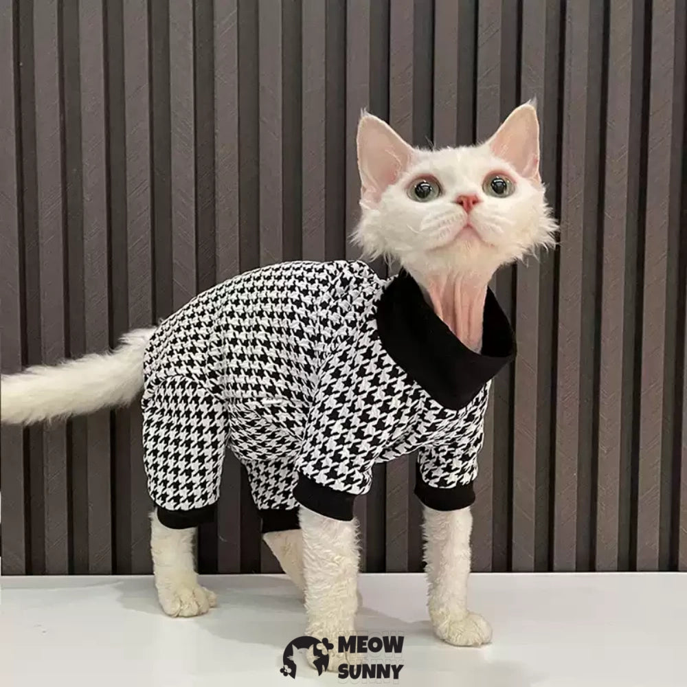 Sphynx Sleeveless Bodysuit Elastic Hairless Cat Houndstooth Clothes