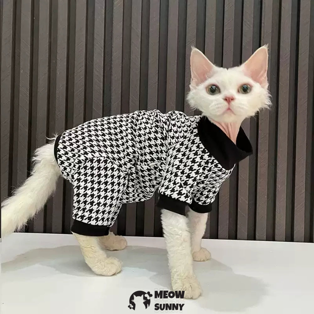 Sphynx Sleeveless Bodysuit Elastic Hairless Cat Houndstooth Clothes
