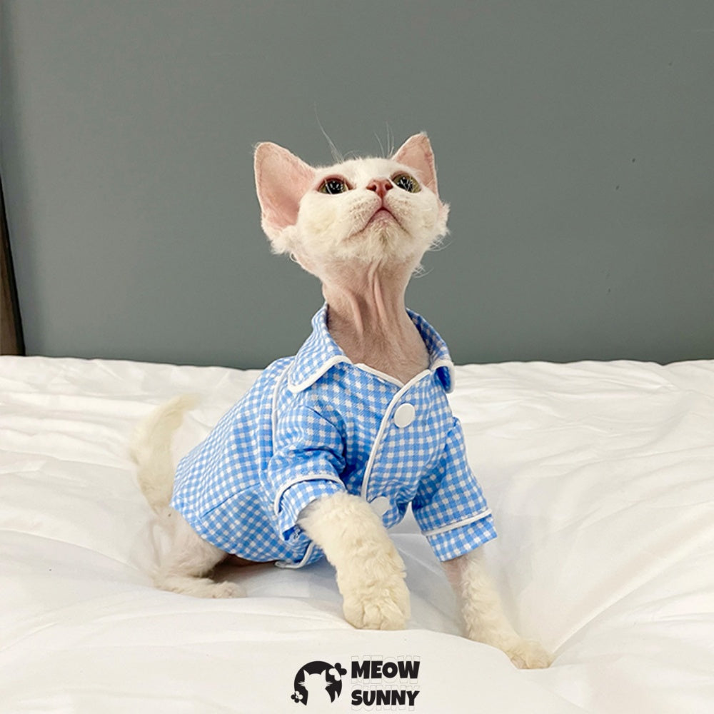 Sphynx Sleeveless Bodysuit Elastic Hairless Cat Blue Polka dot shirt