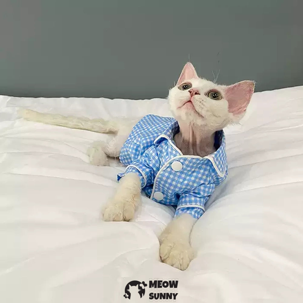 Sphynx Sleeveless Bodysuit Elastic Hairless Cat Blue Polka dot shirt