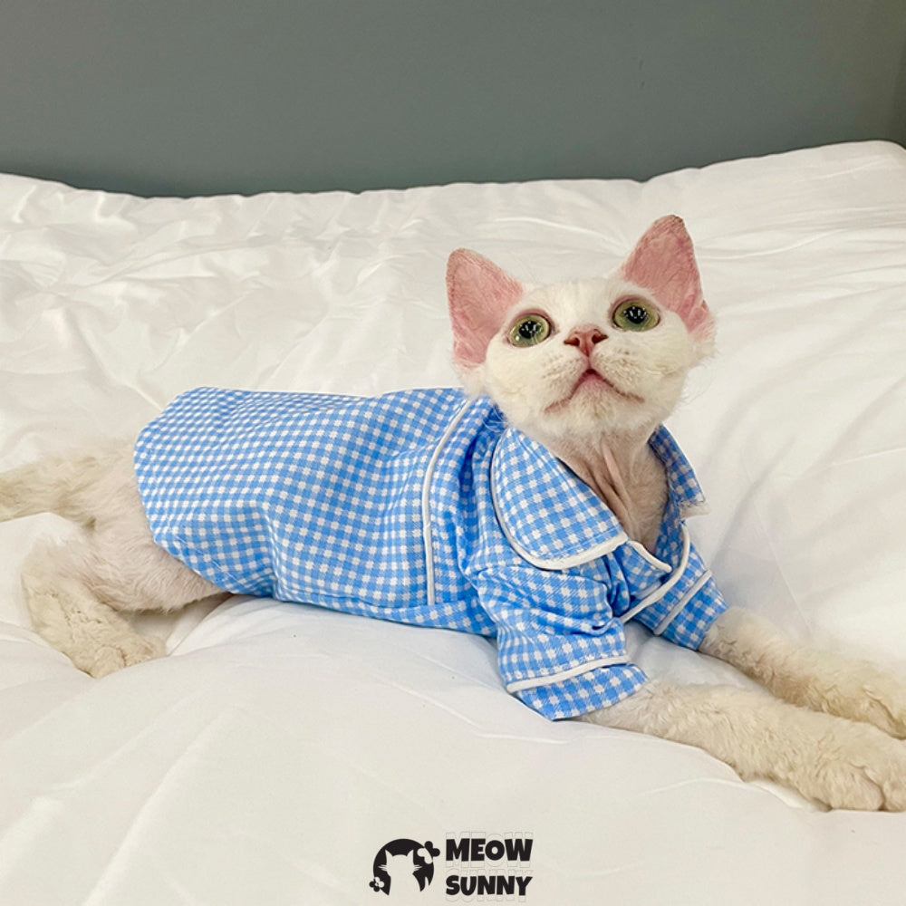 Sphynx Sleeveless Bodysuit Elastic Hairless Cat Blue Polka dot shirt