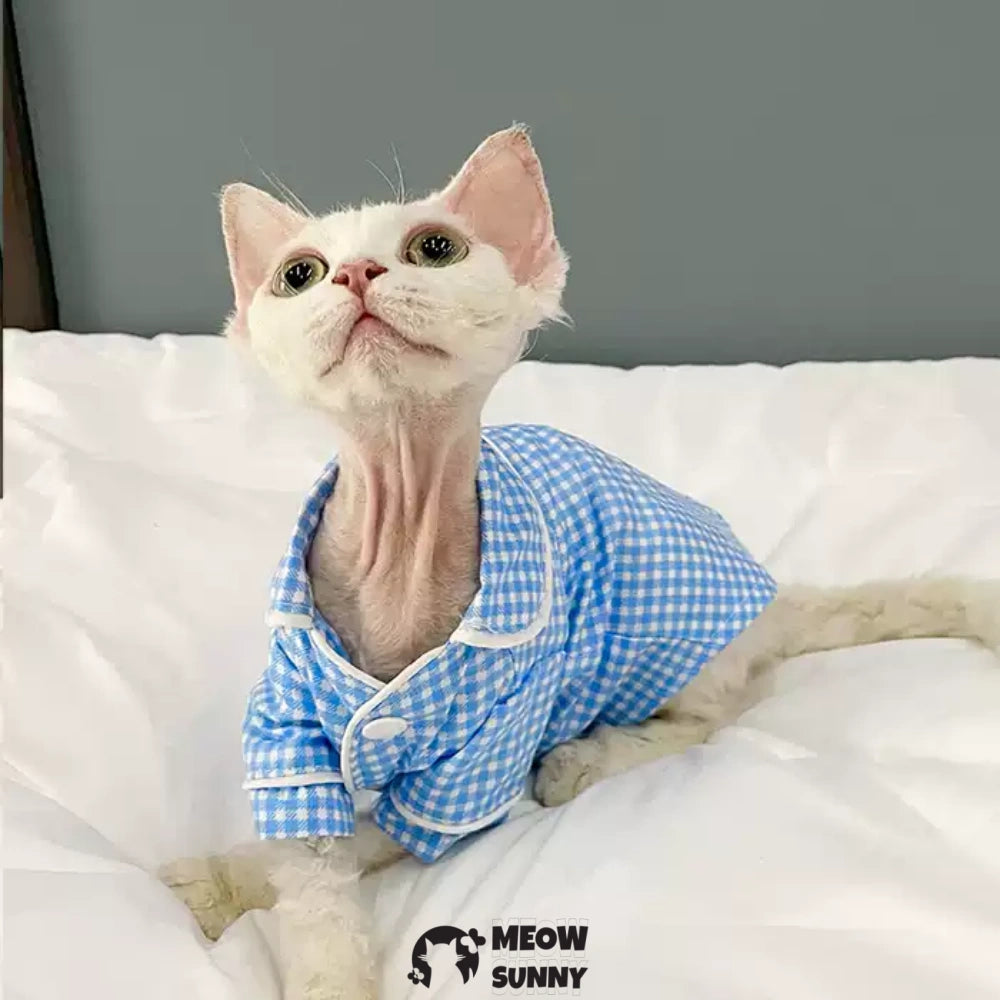 Sphynx Sleeveless Bodysuit Elastic Hairless Cat Blue Polka dot shirt