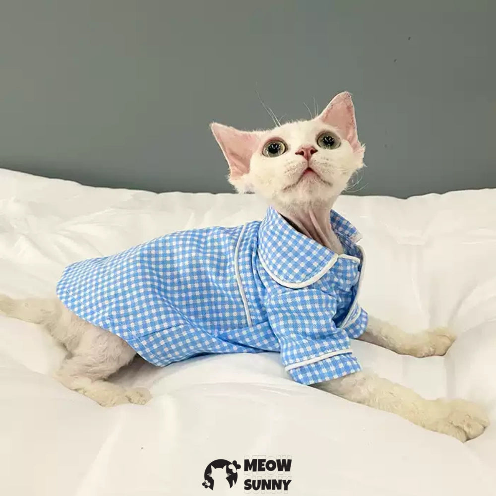 Sphynx Sleeveless Bodysuit Elastic Hairless Cat Blue Polka dot shirt