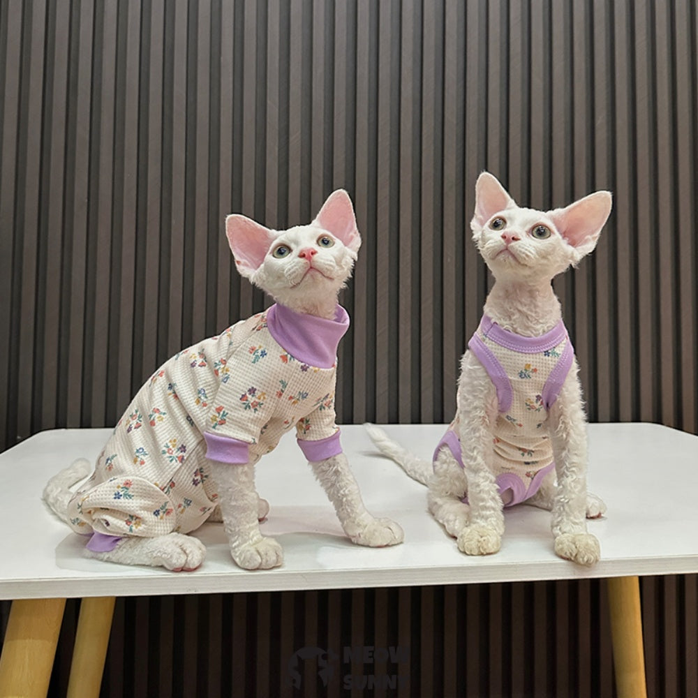 Sphynx Sleeveless Bodysuit Elastic Hairless Cute Flowers Cat Clothes