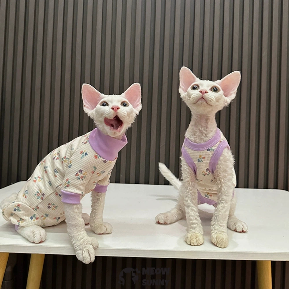Sphynx Sleeveless Bodysuit Elastic Hairless Cute Flowers Cat Clothes