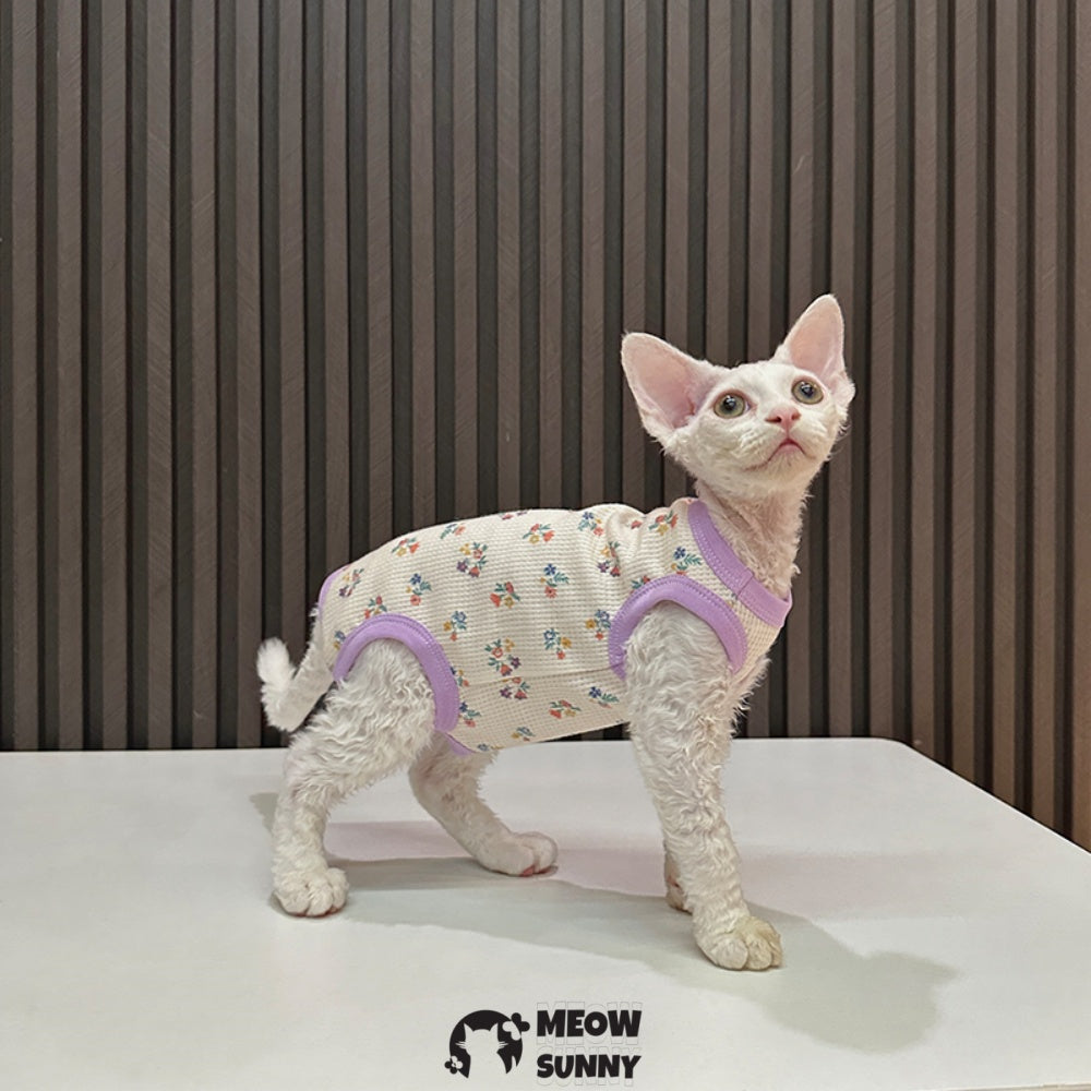 Sphynx Sleeveless Bodysuit Elastic Hairless Cute Flowers Cat Clothes