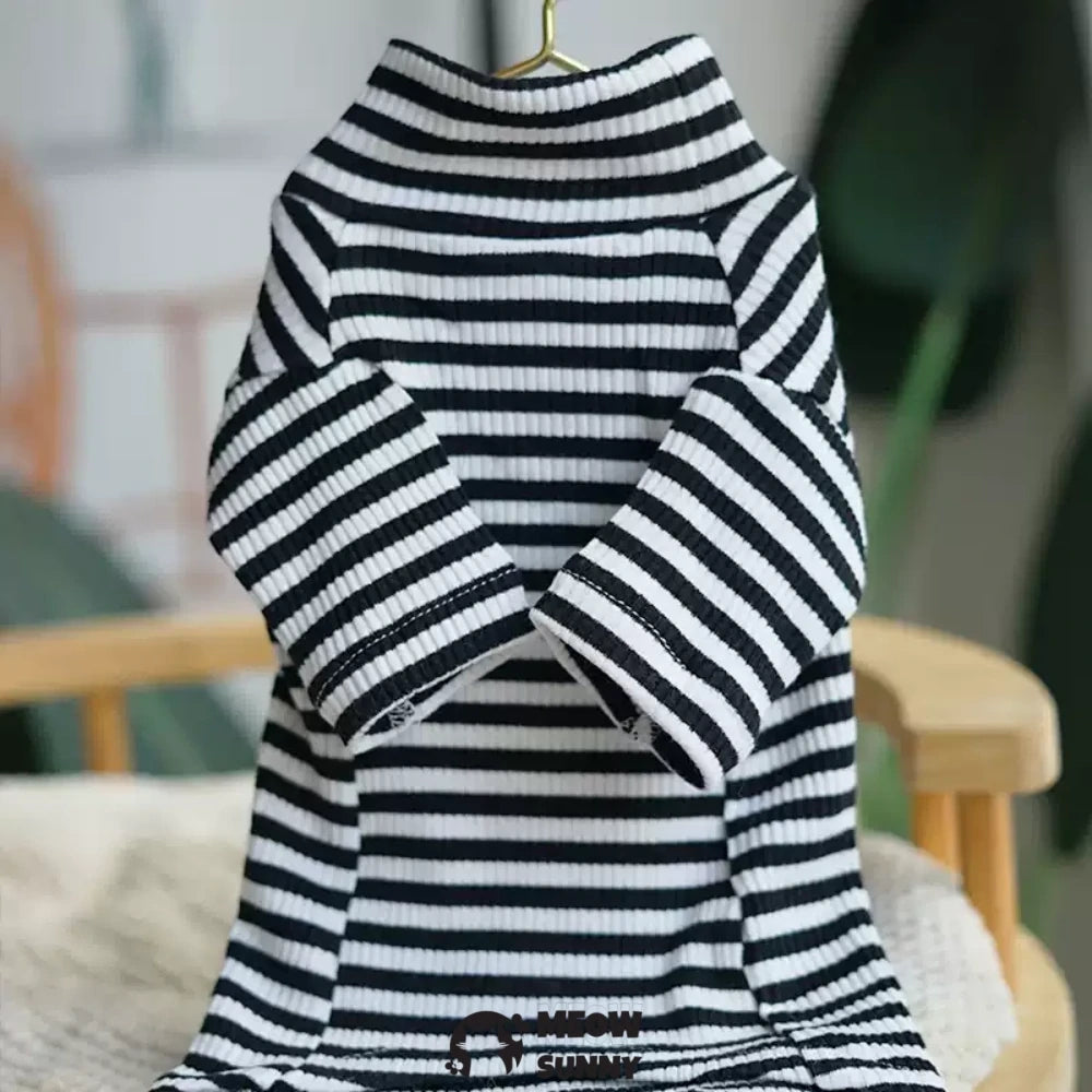 Sphynx cat clothes spring high collar elastic striped bottoming shirt