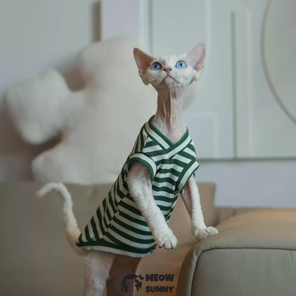 Sphynx hairless cat V-neck summer cotton Green T-shirt XS-XXL 1-14Lbs