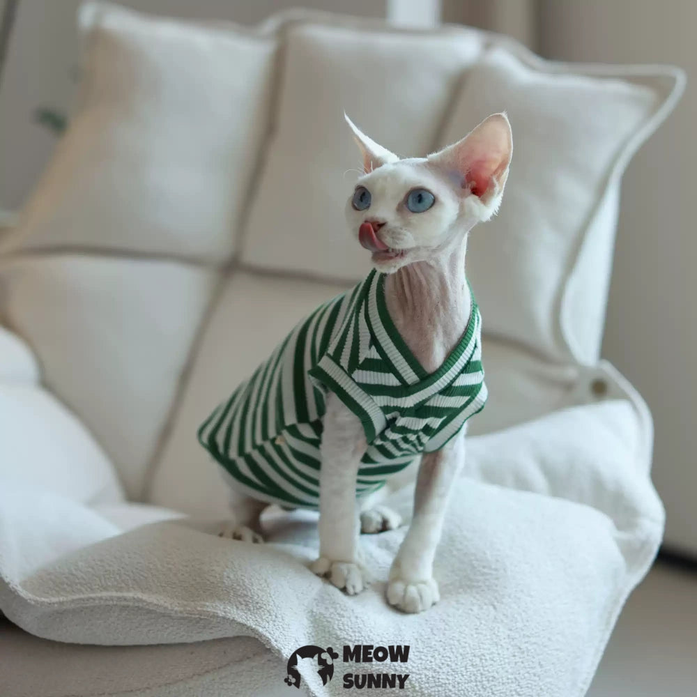 Sphynx hairless cat V-neck summer cotton Green T-shirt XS-XXL 1-14Lbs