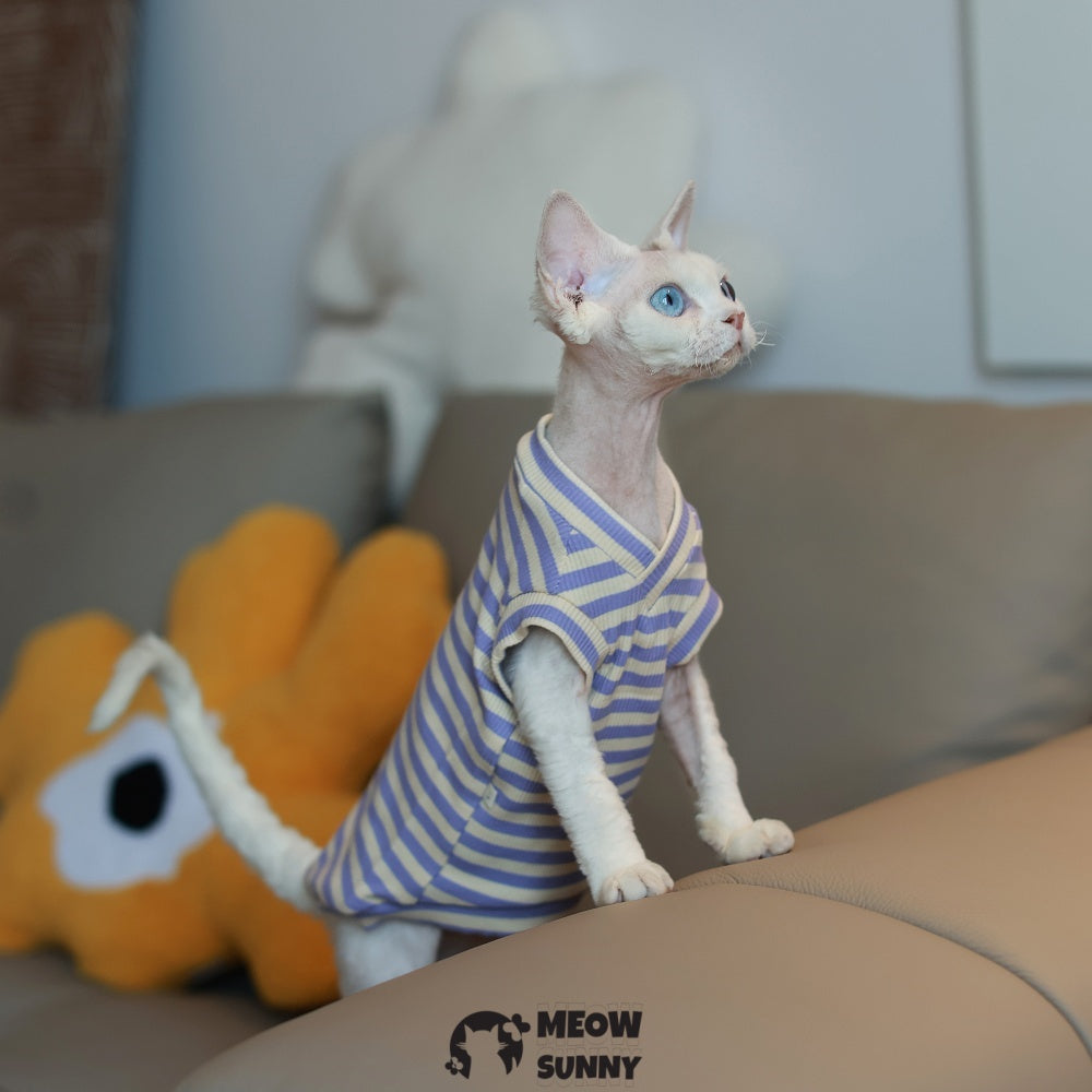 Sphynx hairless cat V-neck summer cotton purple T-shirt XS-XXL 1-14Lbs
