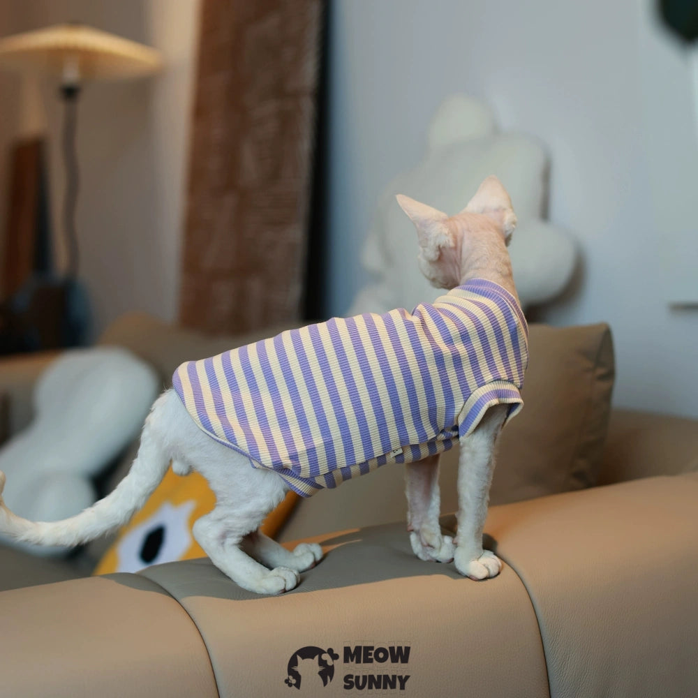 Sphynx hairless cat V-neck summer cotton purple T-shirt XS-XXL 1-14Lbs