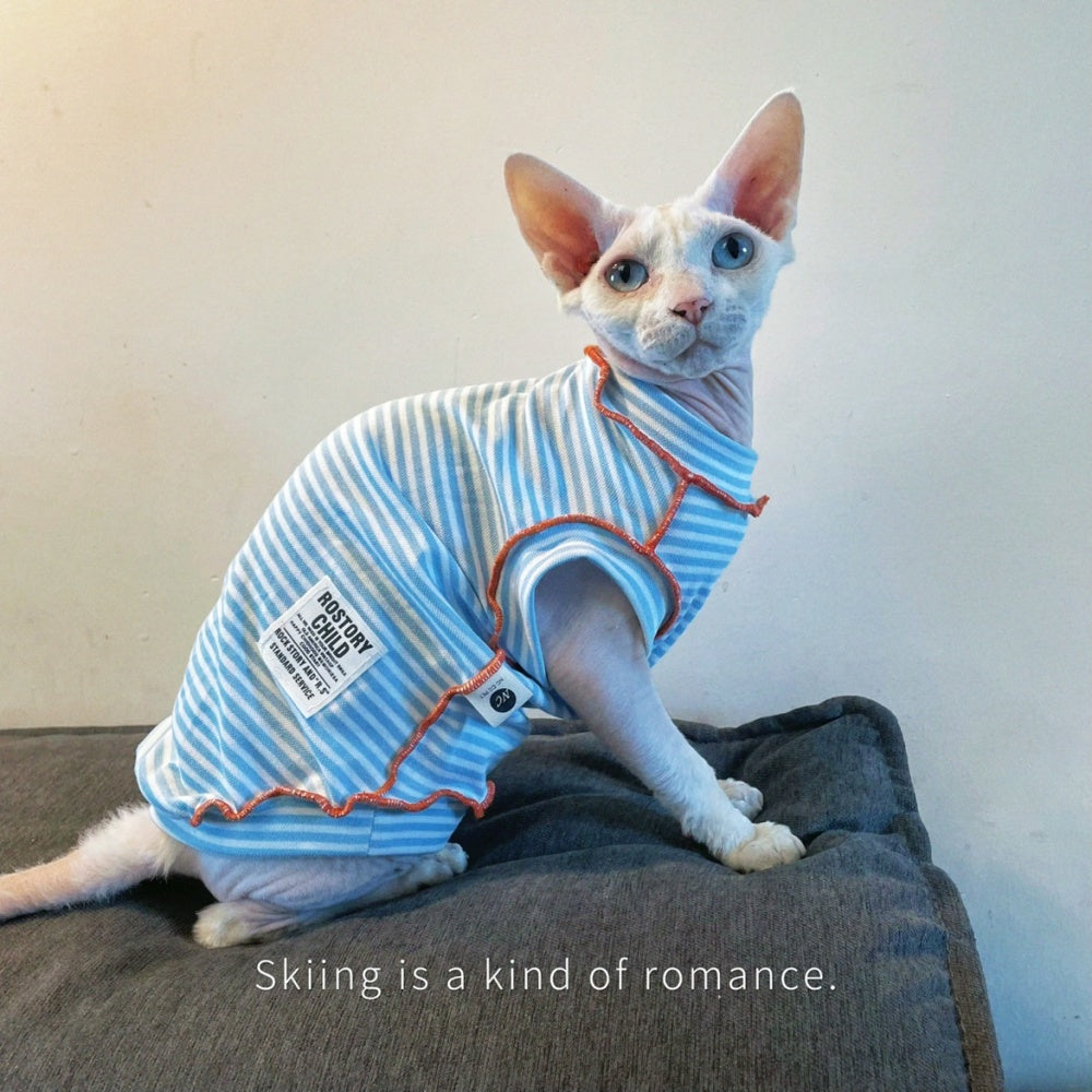 Sphynx hairless cat shirt navy striped kitten sleeve t-shirt for summer