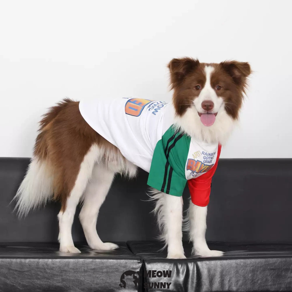 Stylish White Color Block Dog Shirt Premium Polycotton Blend