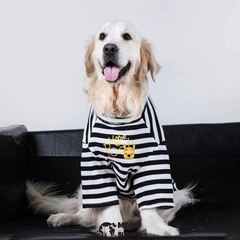 Summer Dog Black White Striped Shirt for Girl Boy