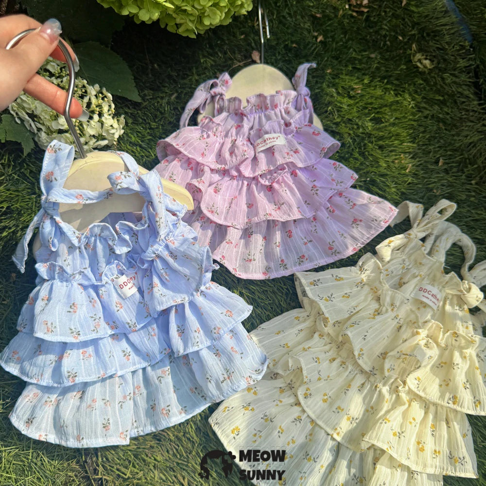 Summer Dog Sleeveless Tiered Layered Cake Dresses with Bow