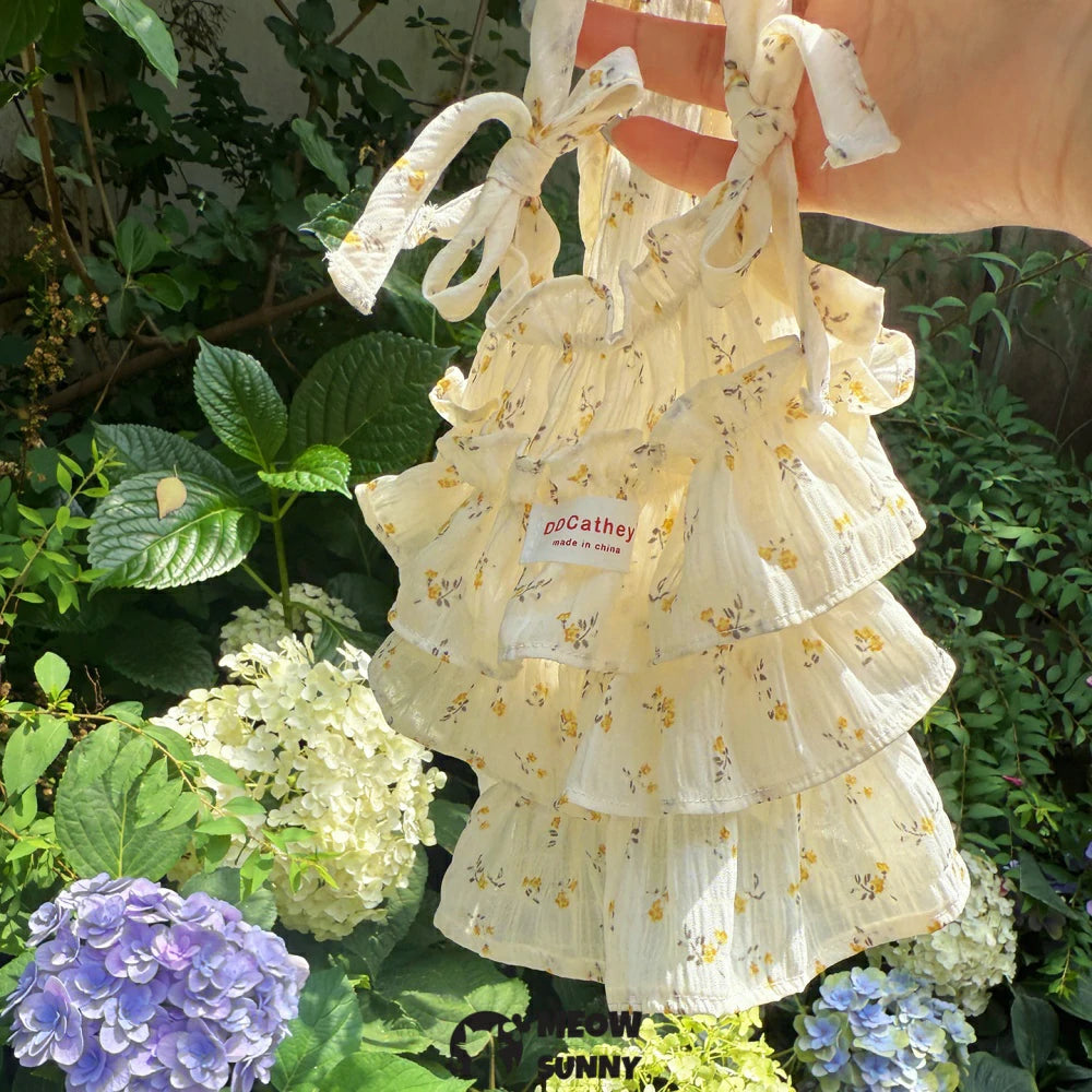 Summer Dog Sleeveless Tiered Layered Cake Dresses with Bow