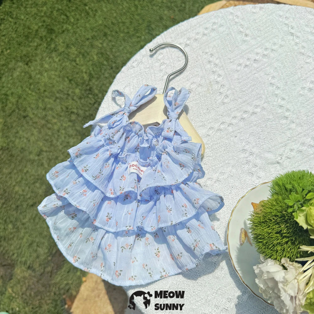 Summer Dog Sleeveless Tiered Layered Cake Dresses with Bow