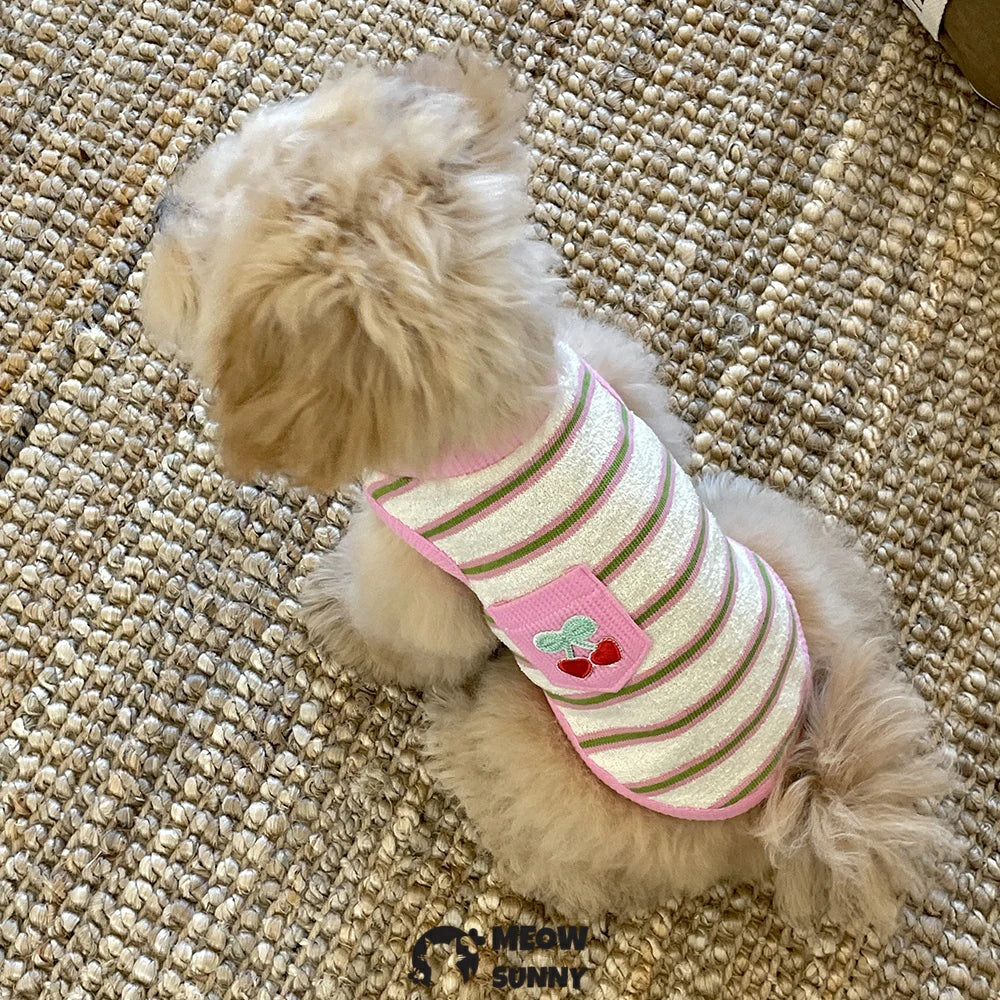 Summer Puppy Clothes Cherry Pattern Colorful Striped Vest