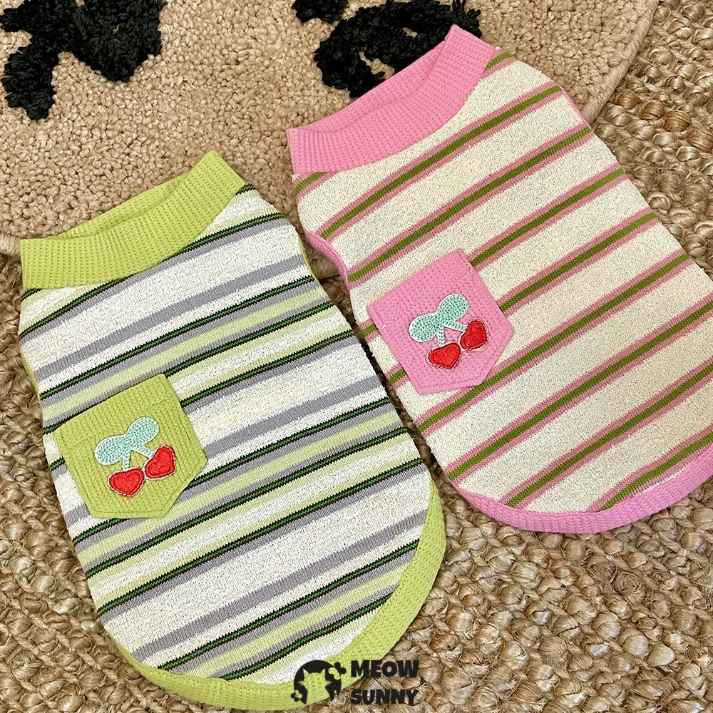 Summer Puppy Clothes Cherry Pattern Colorful Striped Vest