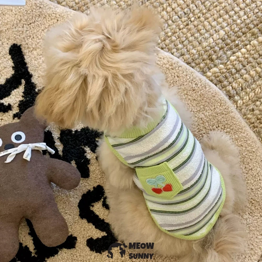 Summer Puppy Clothes Cherry Pattern Colorful Striped Vest