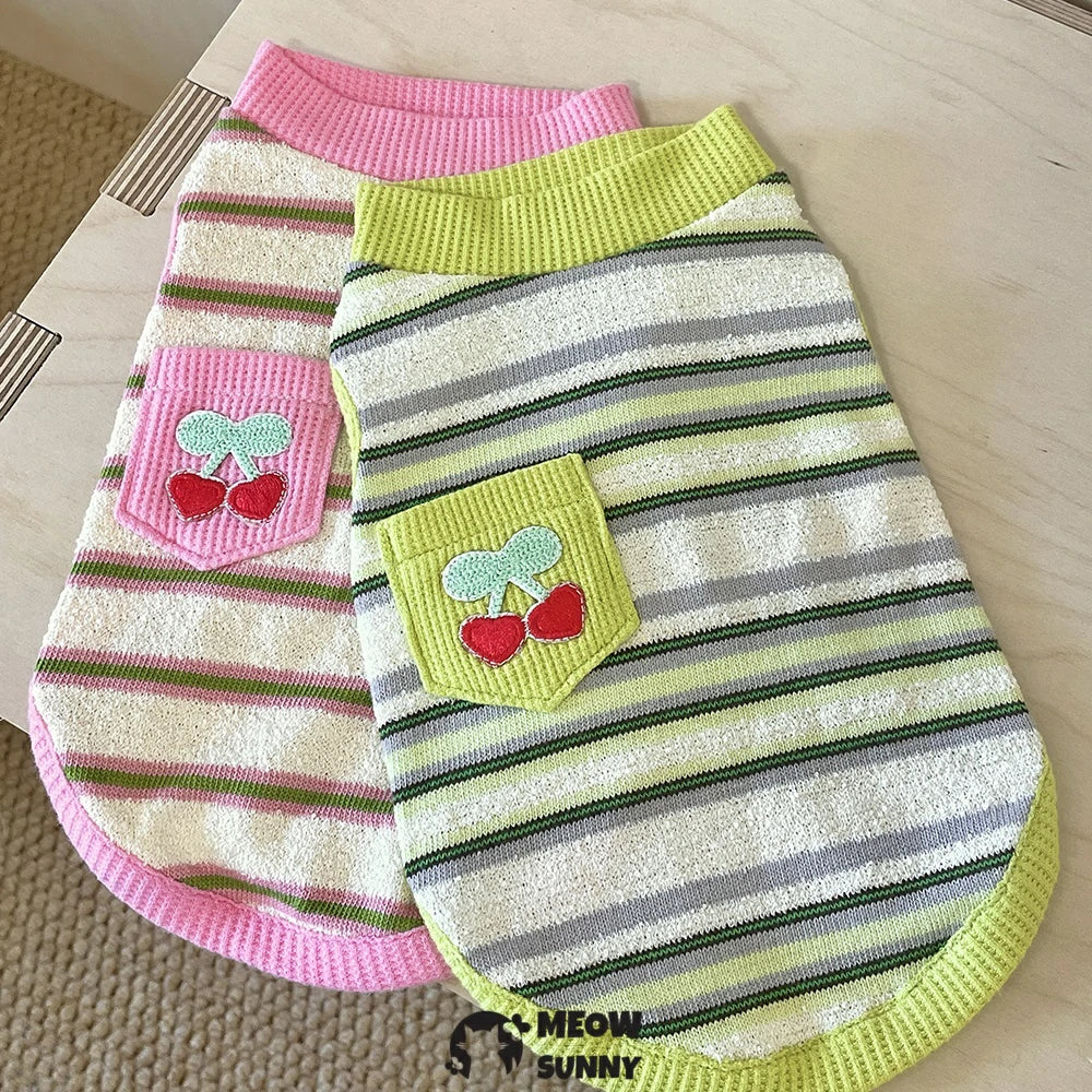 Summer Puppy Clothes Cherry Pattern Colorful Striped Vest