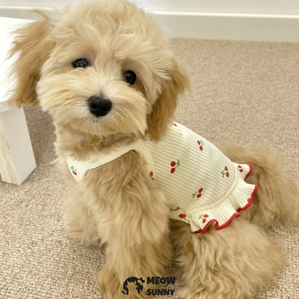 Summer Puppy Clothing Cherry Pattern Solid Color Breathable Vest
