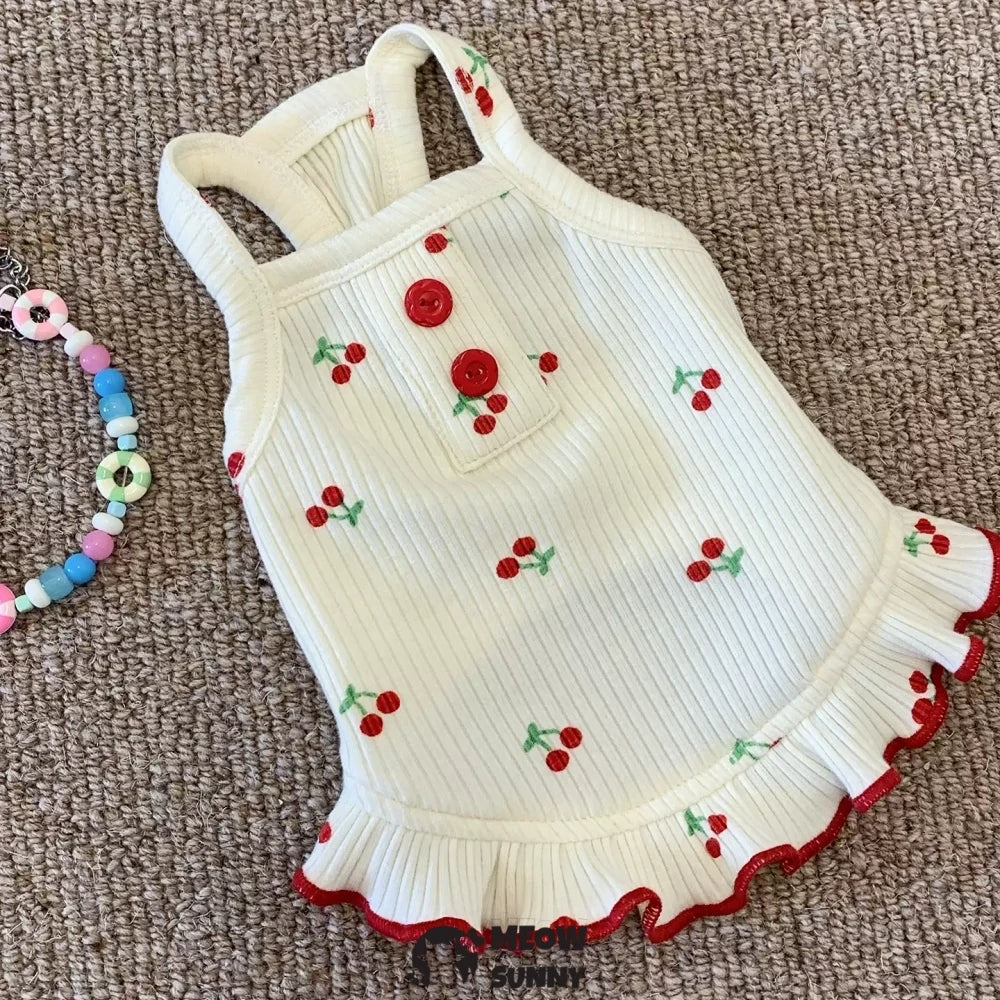 Summer Puppy Clothing Cherry Pattern Solid Color Breathable Vest