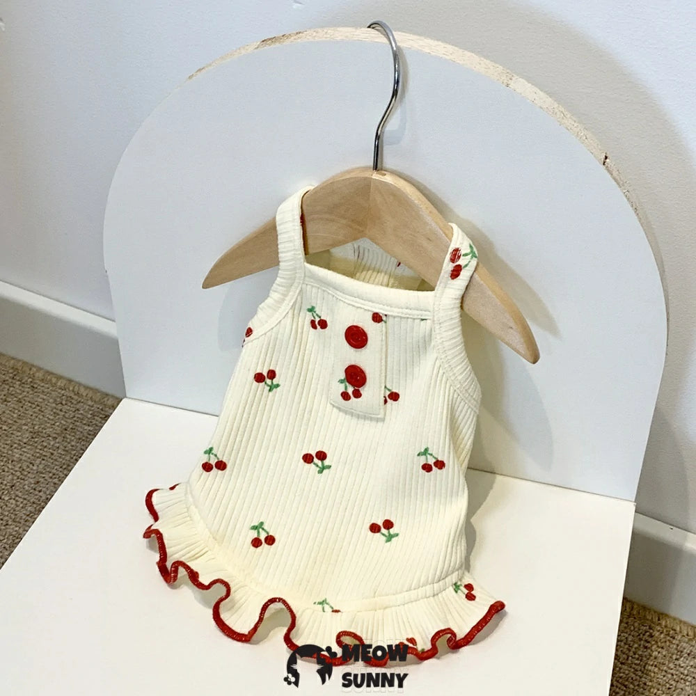 Summer Puppy Clothing Cherry Pattern Solid Color Breathable Vest