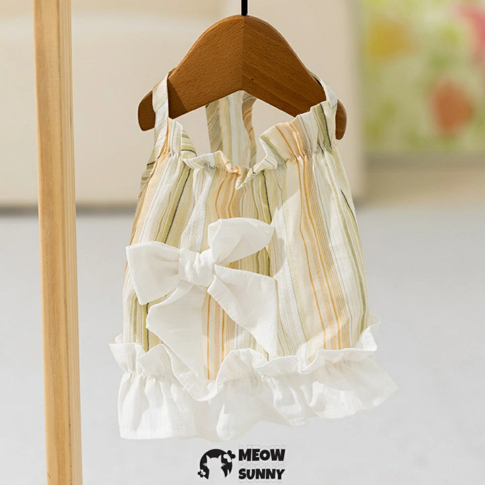 Summer Striped Bowknot Suspender Puppy Dress