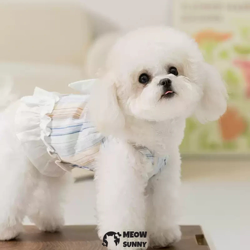Summer Striped Bowknot Suspender Puppy Dress