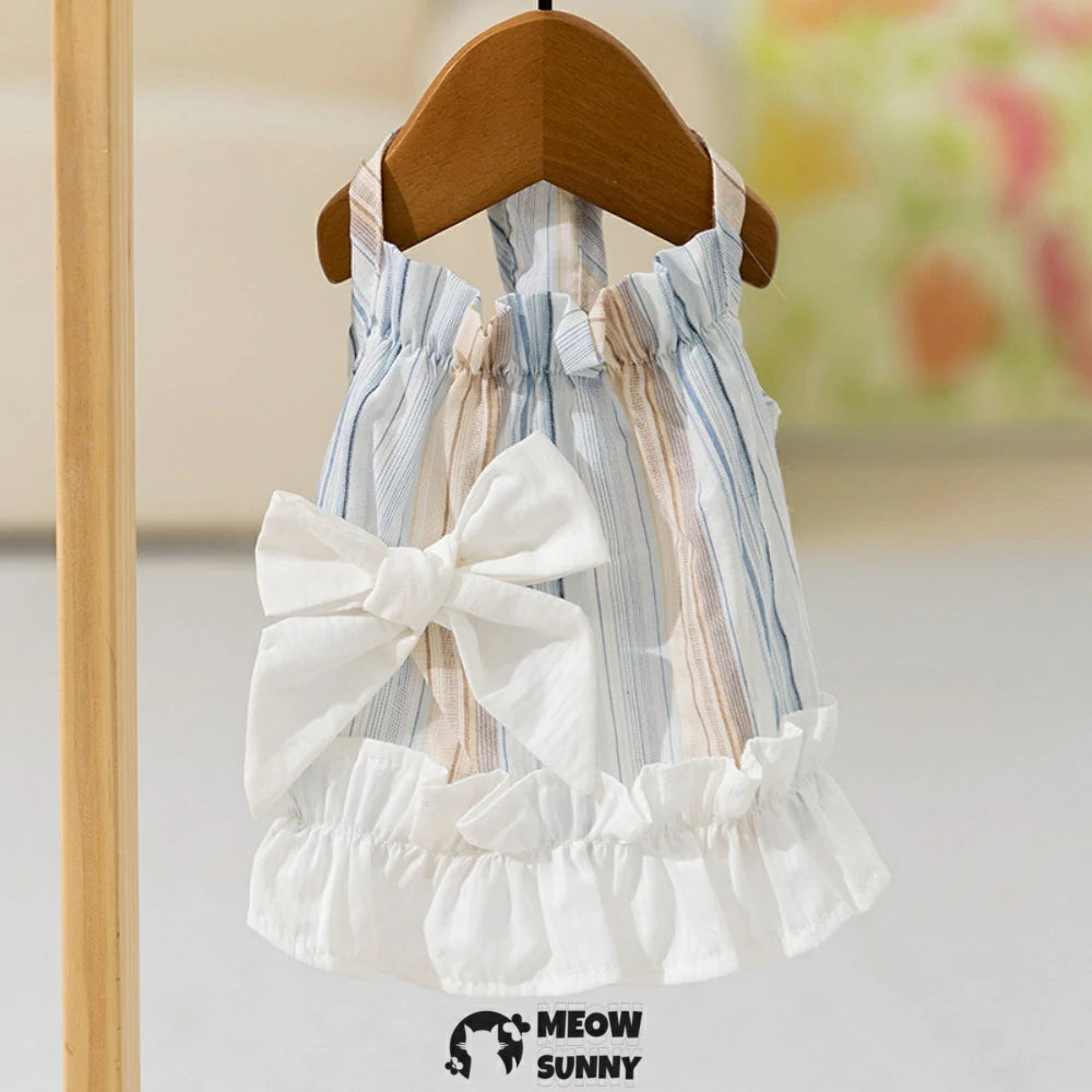 Summer Striped Bowknot Suspender Puppy Dress