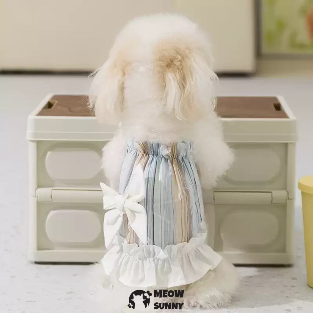 Summer Striped Bowknot Suspender Puppy Dress