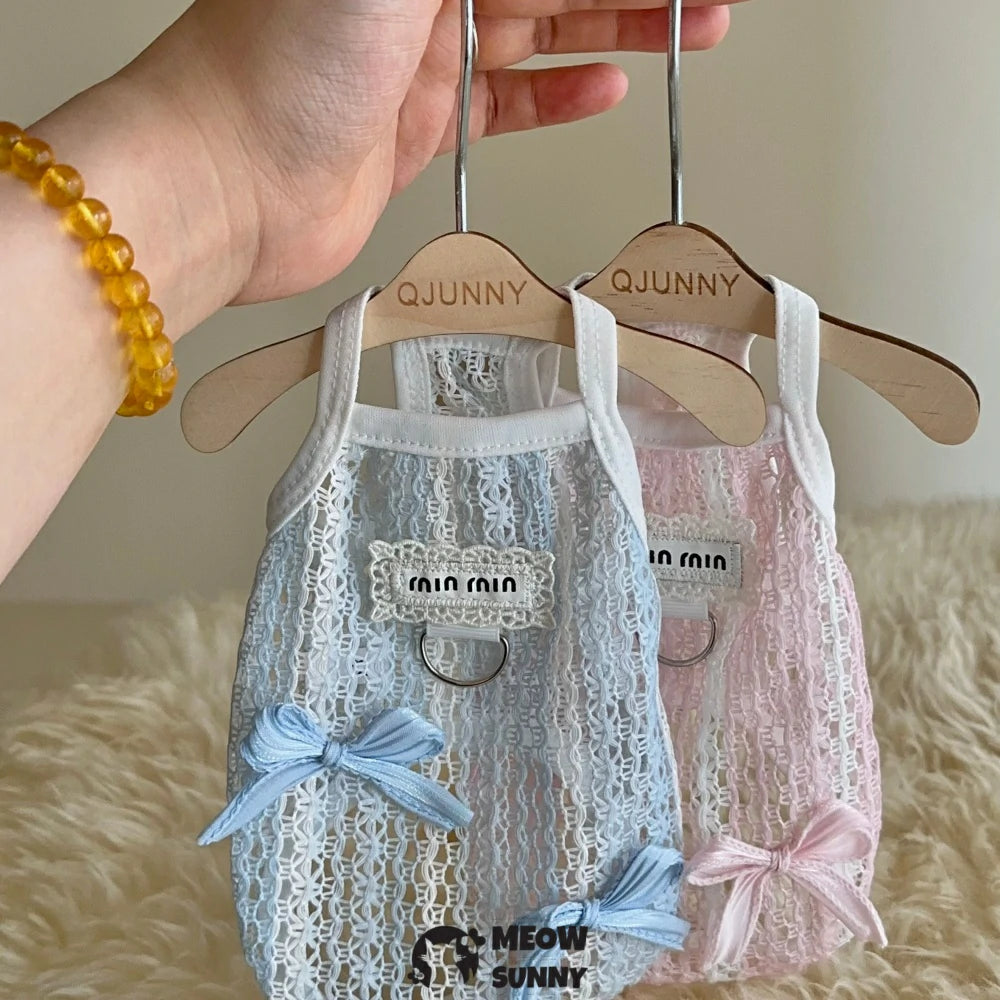 Summer Thin Bowknot Hollow Lace Puppy Camisole
