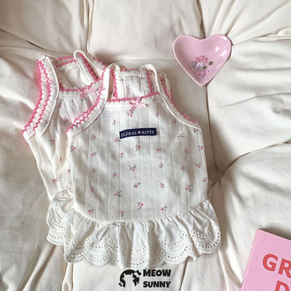 Summer pink ballet floral lace suspender dog skirt