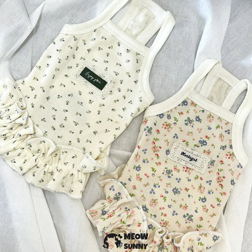 Summer puppy clothes floral sleeveless dress
