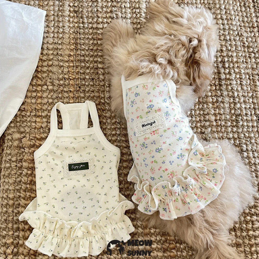 Summer puppy clothes floral sleeveless dress
