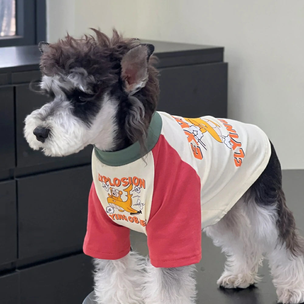 Summer pure cotton cartoon colorblock dog airplane T-shirt