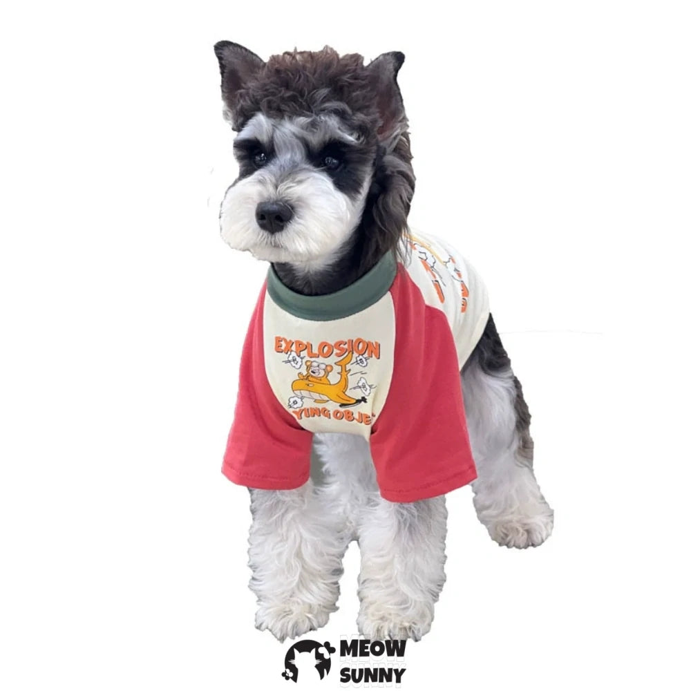Summer pure cotton cartoon colorblock dog airplane T-shirt