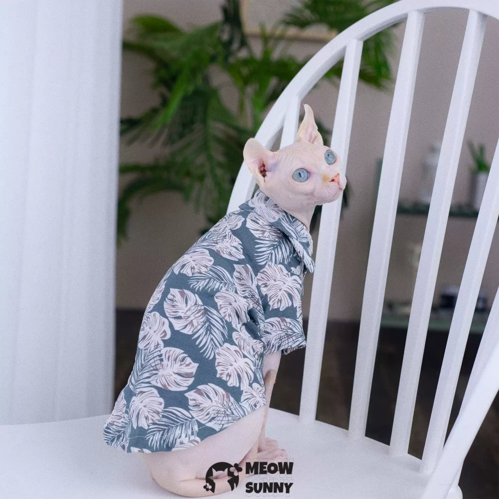Super Soft Sphynx Cat Shirt Cotton Hairless Kitten Blue Hawaiian Shirt