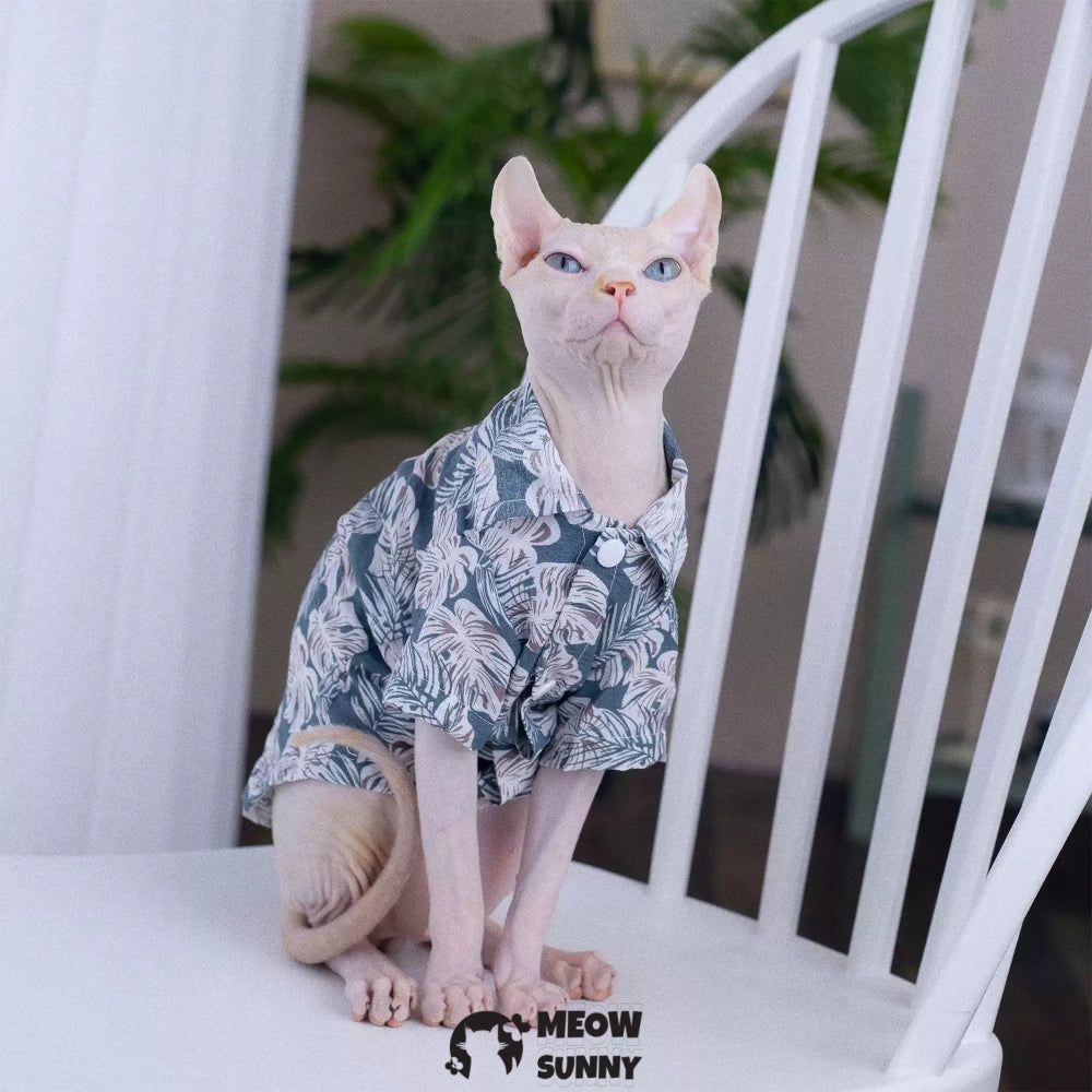 Super Soft Sphynx Cat Shirt Cotton Hairless Kitten Blue Hawaiian Shirt