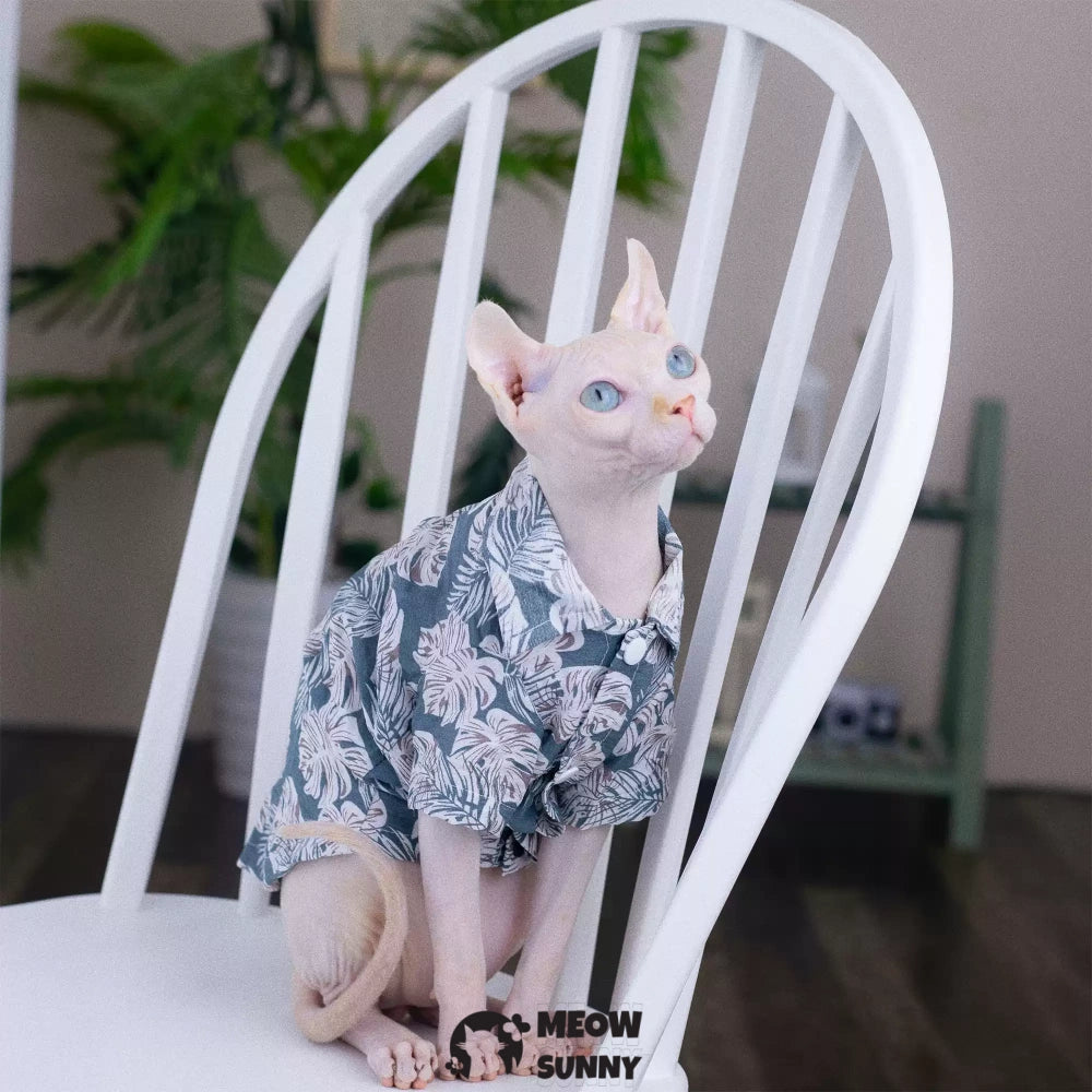 Super Soft Sphynx Cat Shirt Cotton Hairless Kitten Blue Hawaiian Shirt