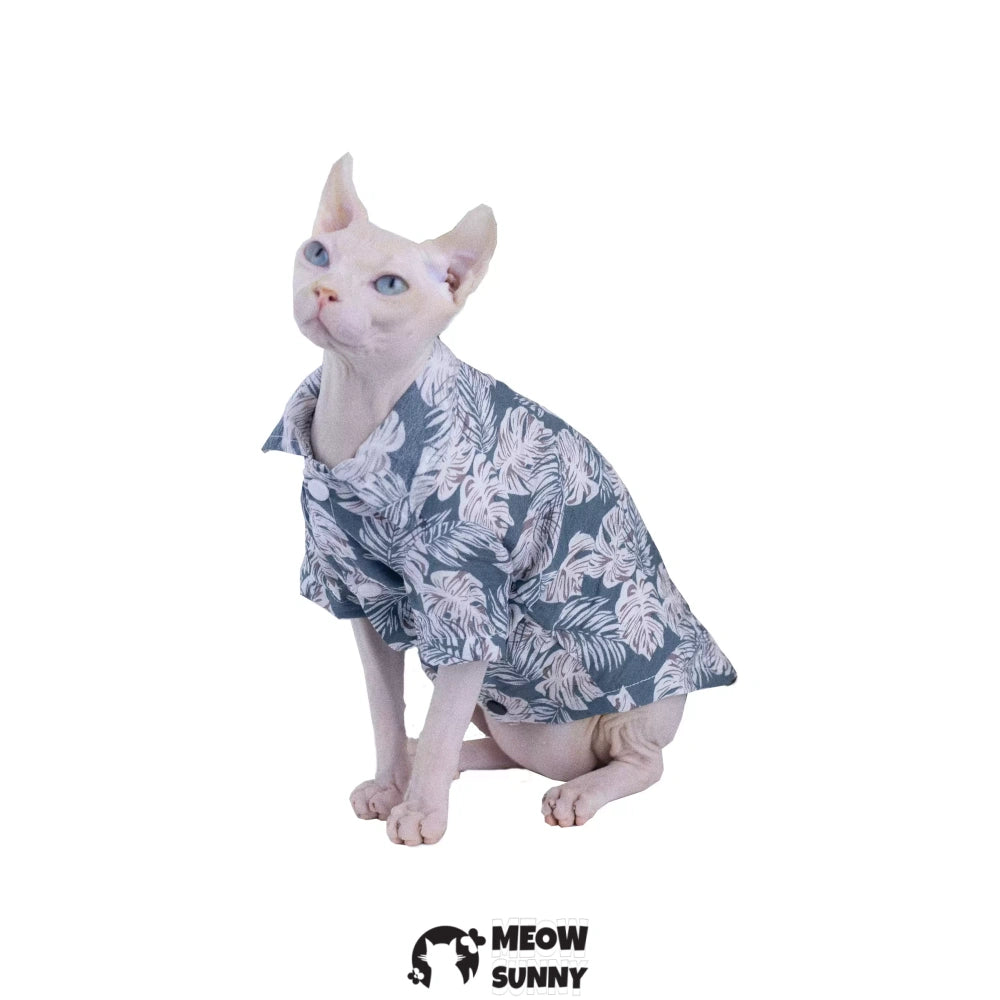 Super Soft Sphynx Cat Shirt Cotton Hairless Kitten Blue Hawaiian Shirt