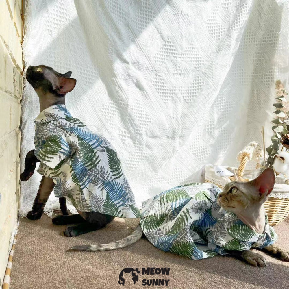 Super Soft Sphynx Cat Shirt Cotton Hairless Kitten Green Hawaiian Shirt