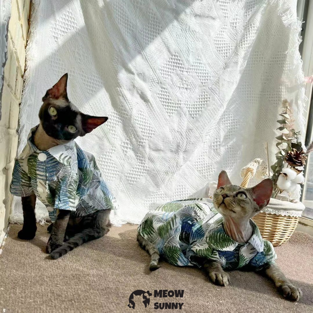 Super Soft Sphynx Cat Shirt Cotton Hairless Kitten Green Hawaiian Shirt