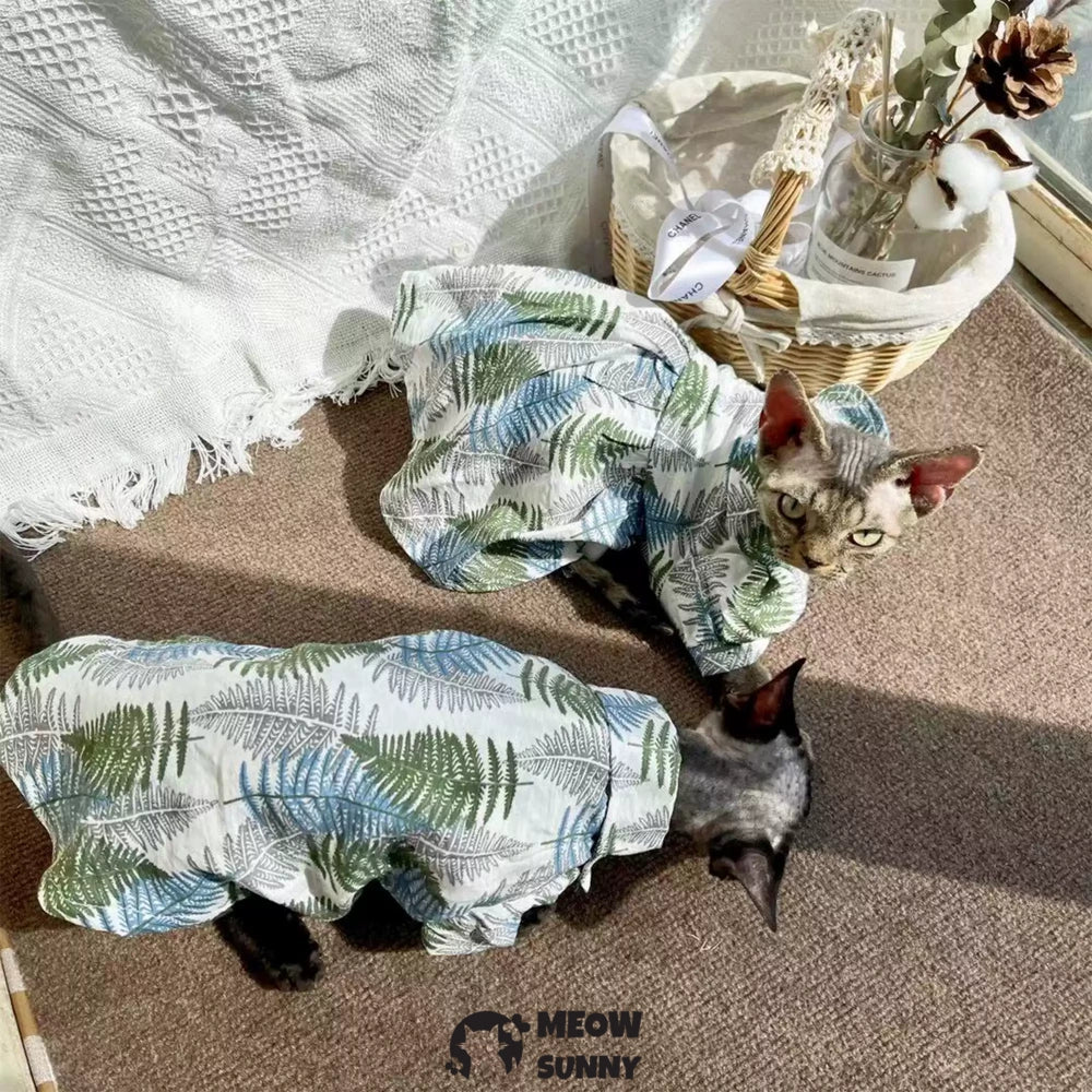 Super Soft Sphynx Cat Shirt Cotton Hairless Kitten Green Hawaiian Shirt